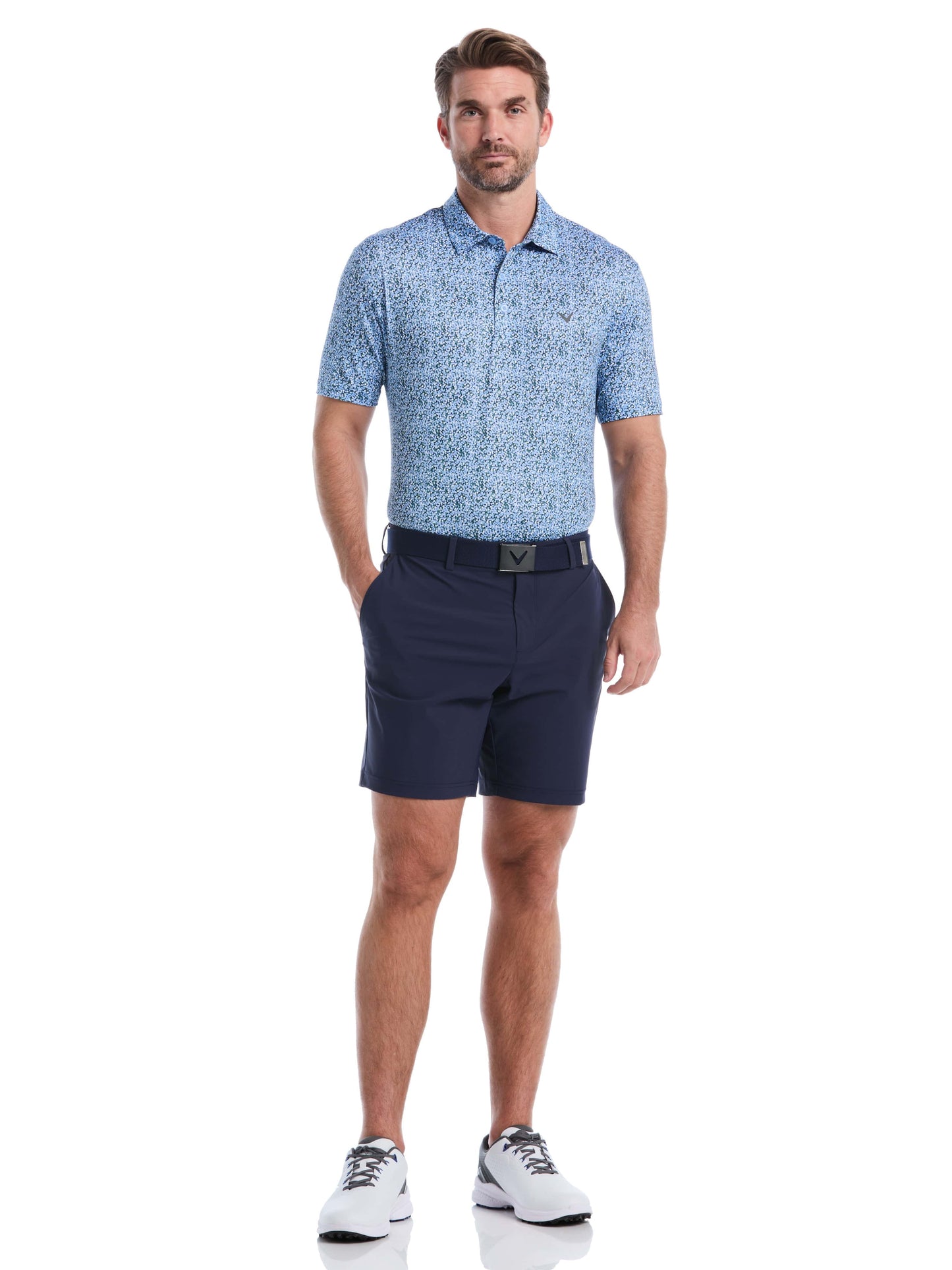 Mens Confetti Hex Print Golf Polo