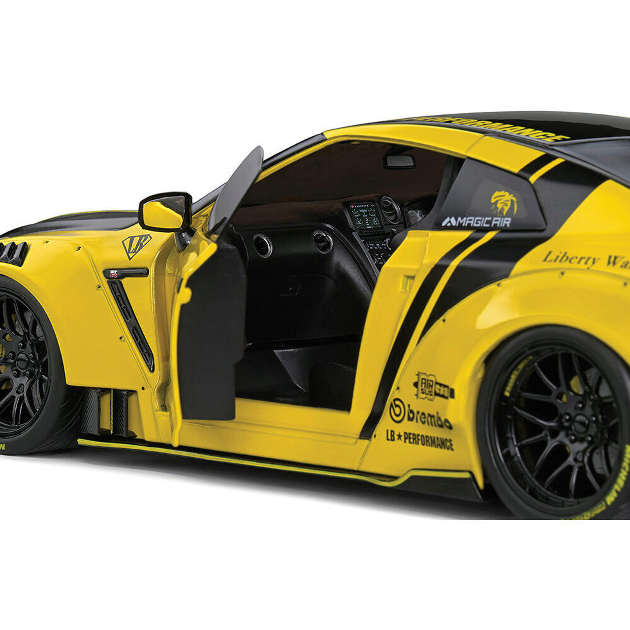 2020 Nissan GT-R (R35) W/ Liberty Walk Body Kit 2.0 - Yellow 1:18 Scale Diecast Model Car by Solido