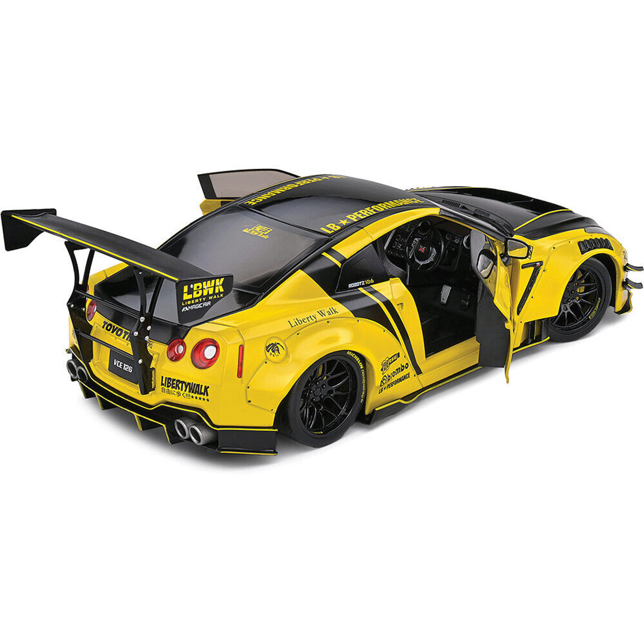 2020 Nissan GT-R (R35) W/ Liberty Walk Body Kit 2.0 - Yellow 1:18 Scale Diecast Model Car by Solido