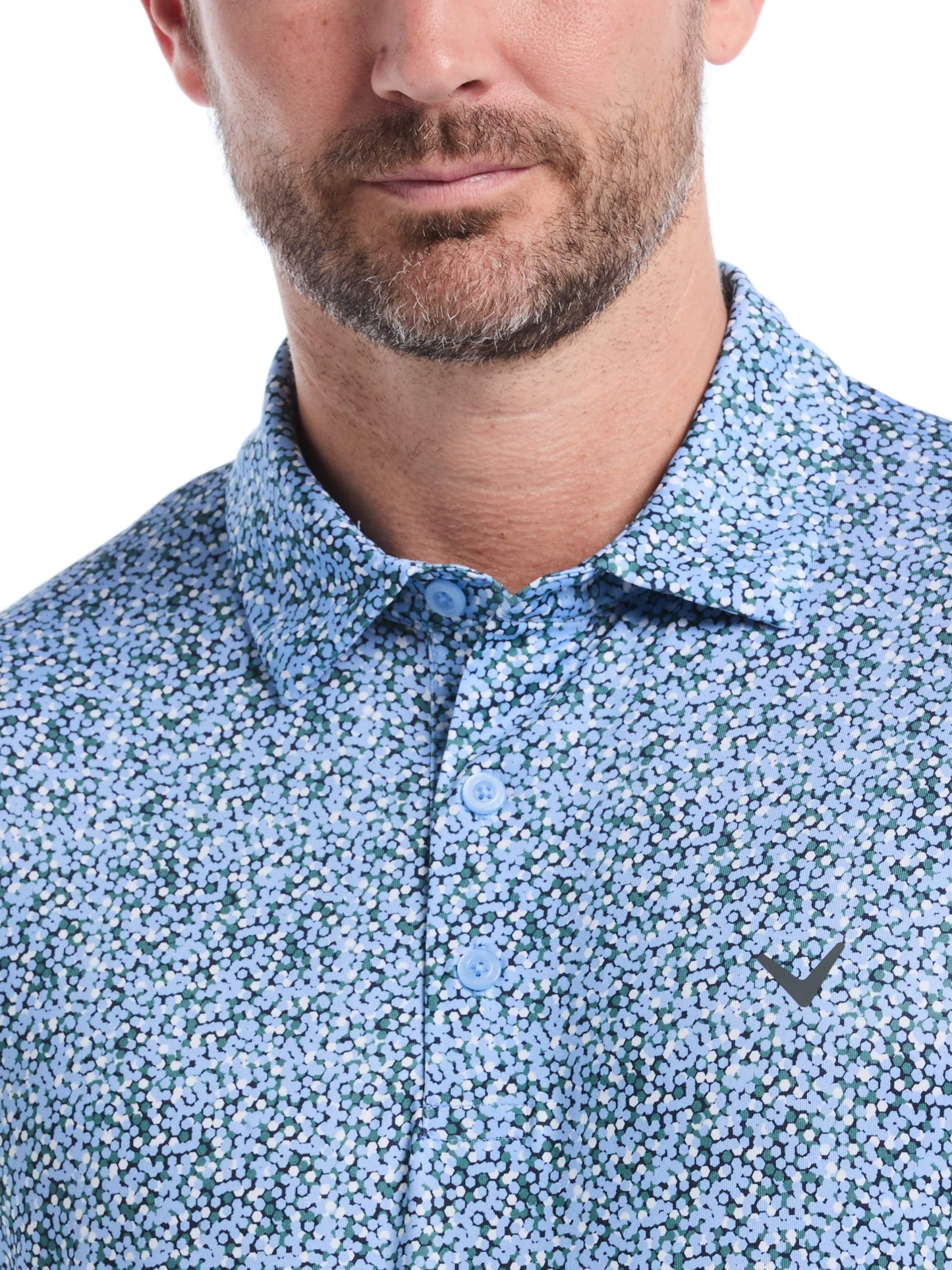 Mens Confetti Hex Print Golf Polo