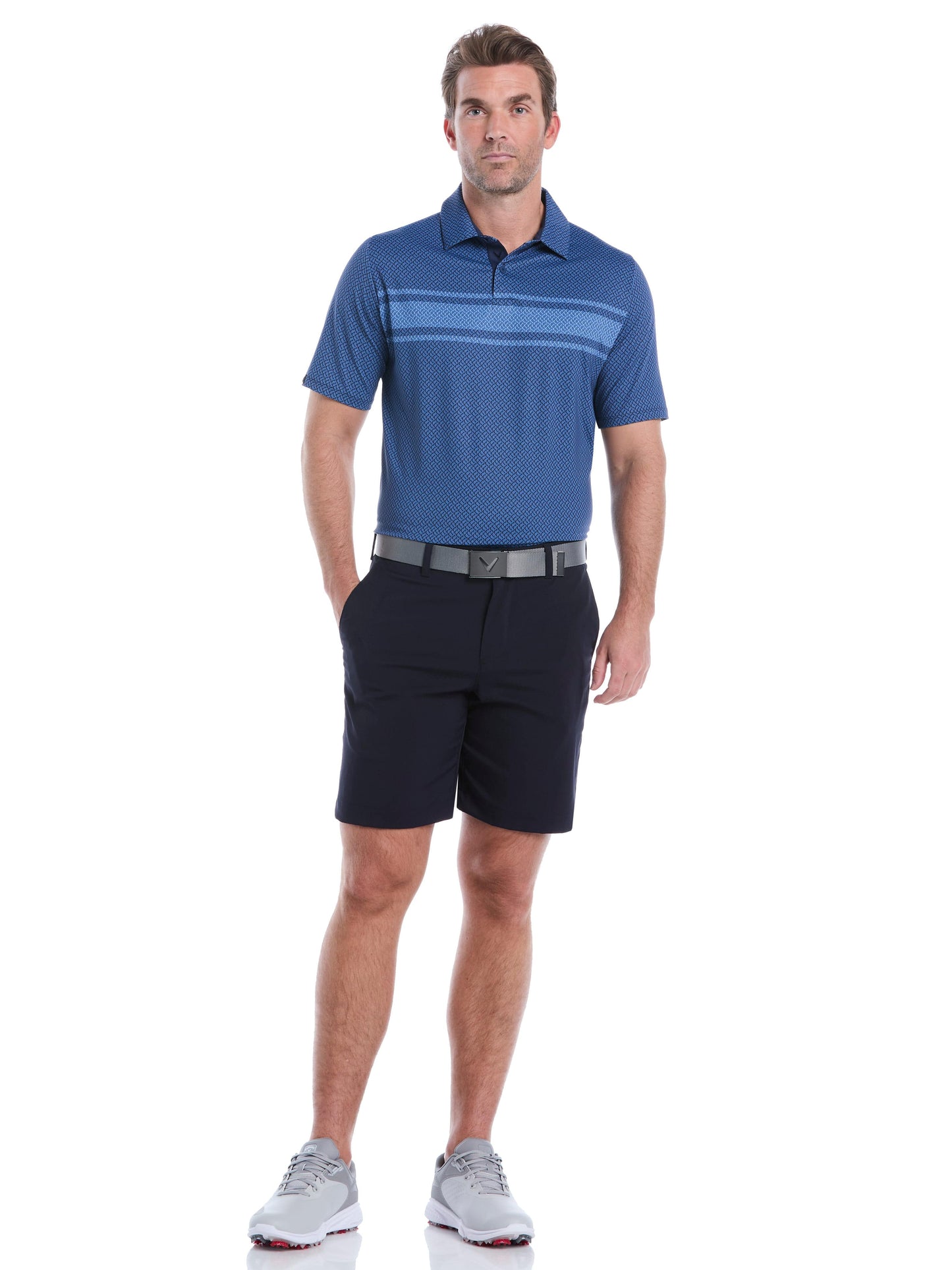 Mens Engineered Triple Track Geo Print Golf Polo Shirt