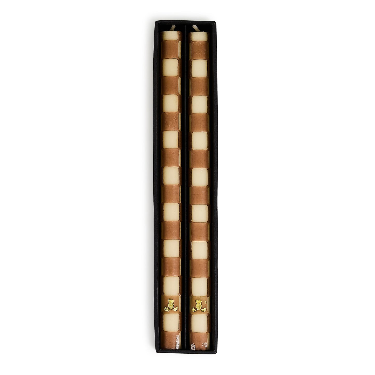 Mocha Check Dinner Candles, Set of 2