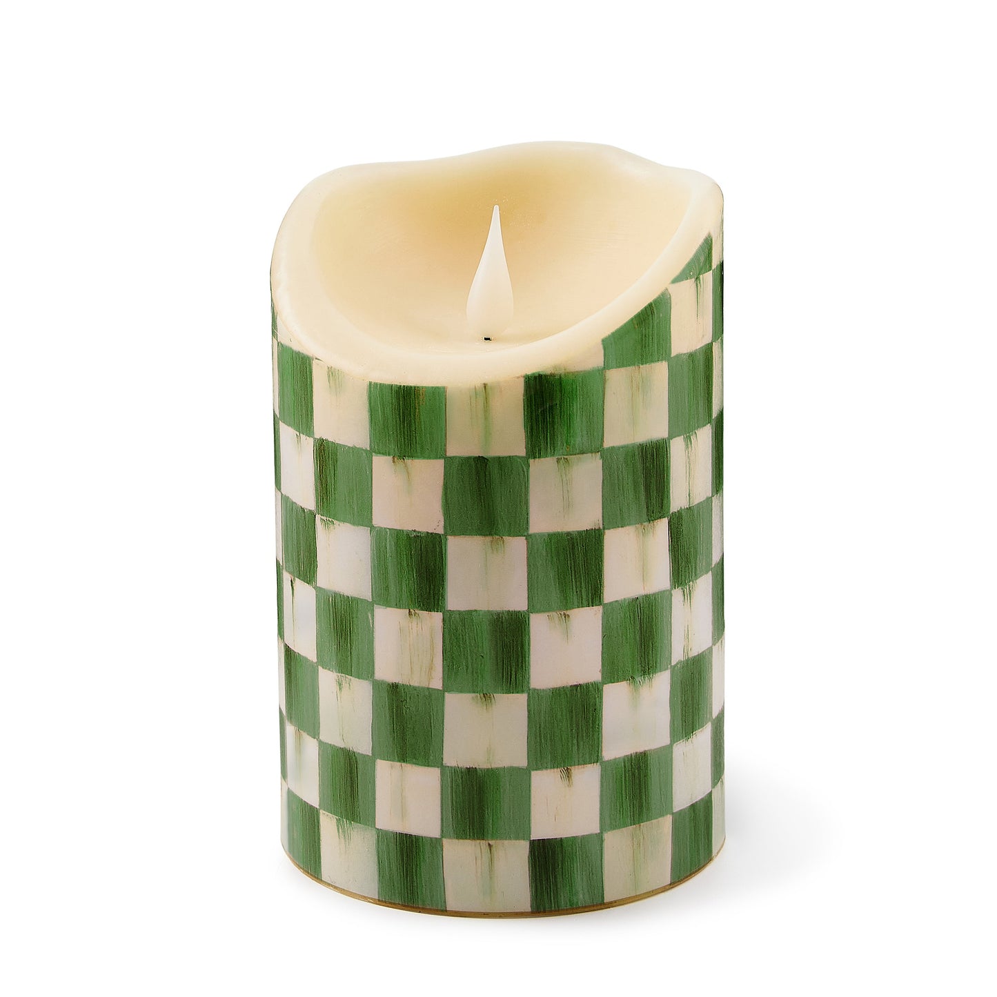 Emerald Check Flameless 6¡å Pillar Candle