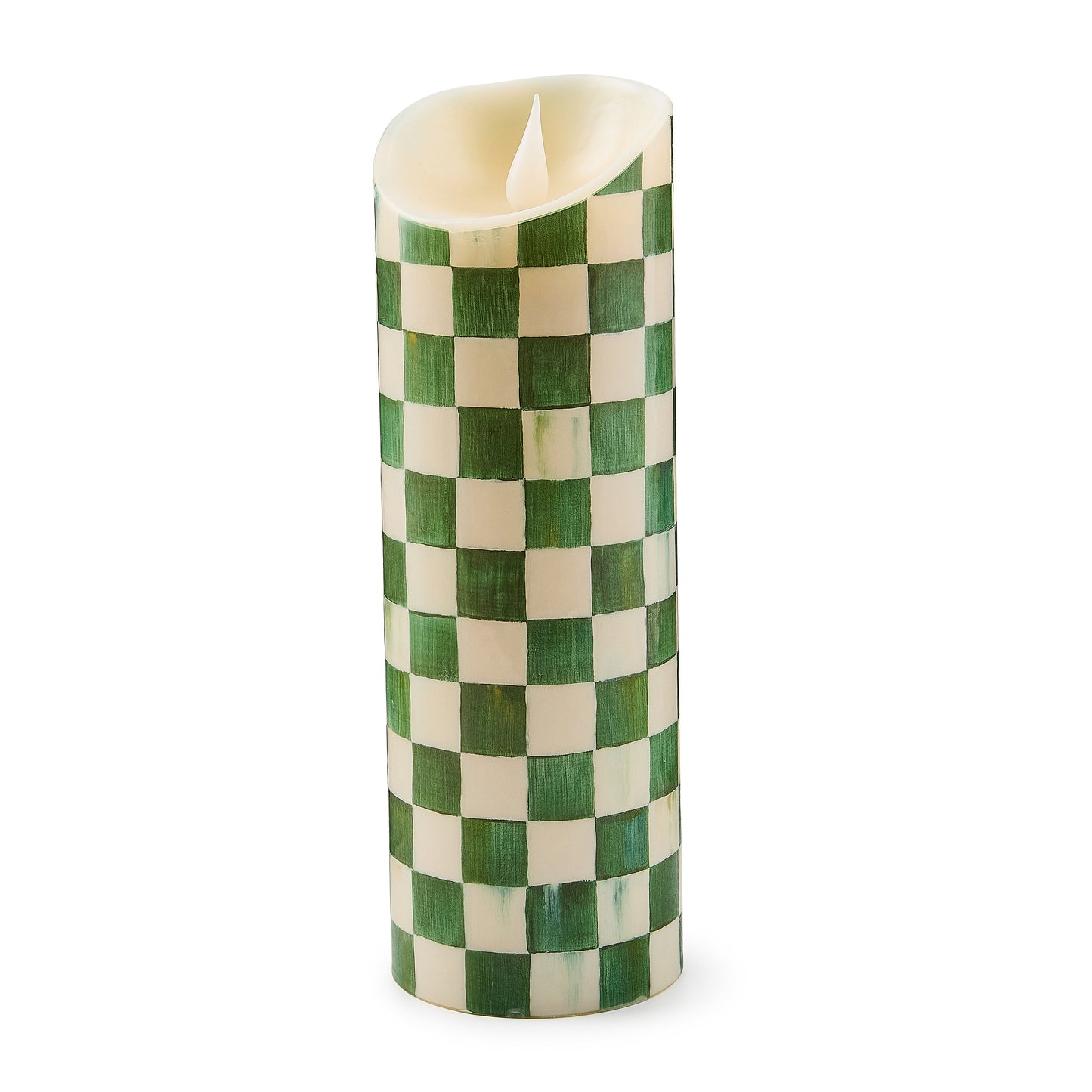 Emerald Check Flameless 9¡å Pillar Candle