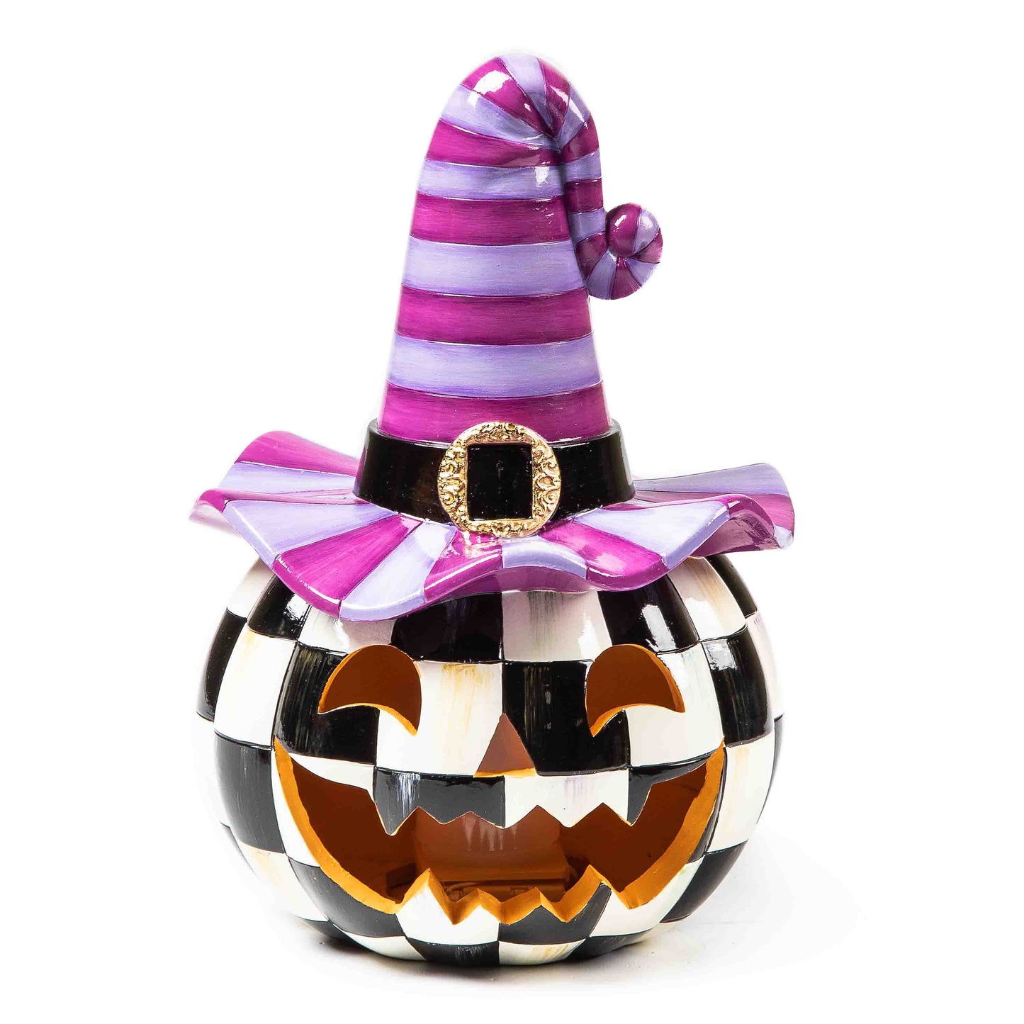 Illuminated Happy Jack Pumpkin with Purple Hat