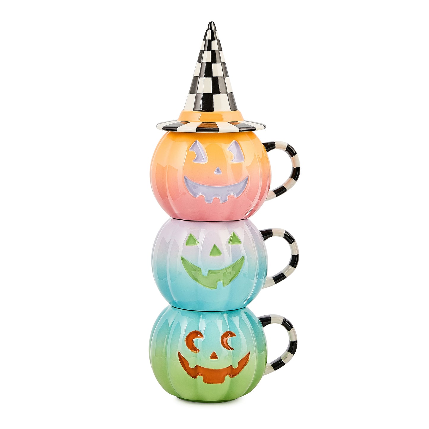 Trick or Treat Lidded Pumpkin Mug Tower, Set of 3