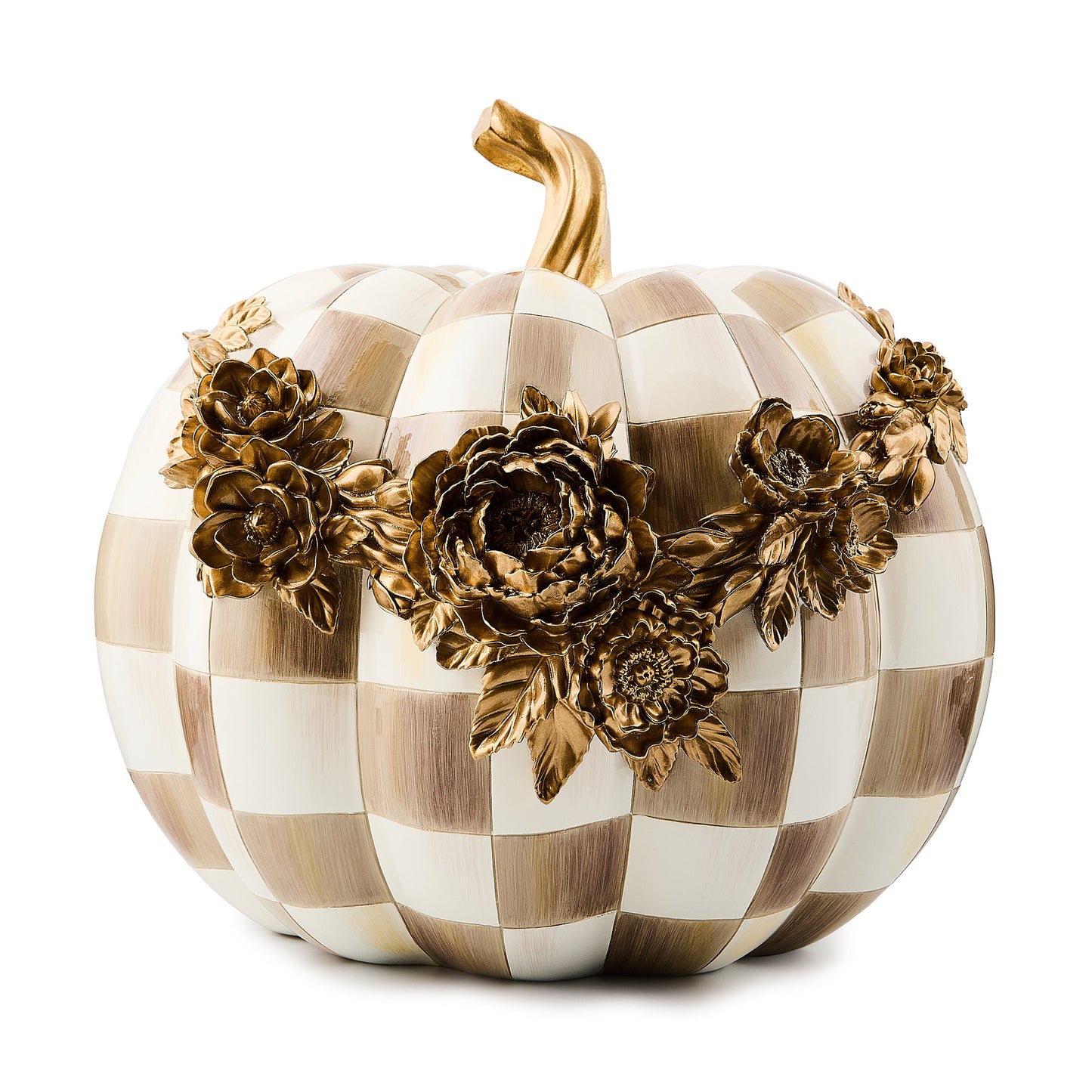 Mocha Check Floral Garland Pumpkin