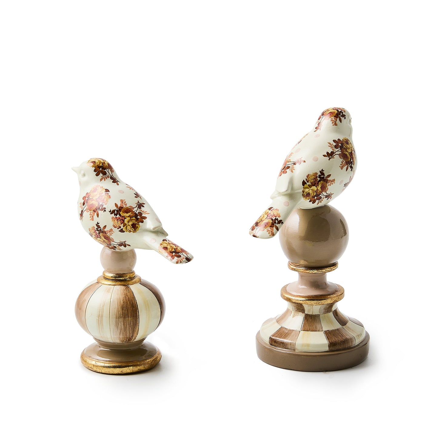Mocha Wild Rose Bird Topiaries, Set of 2