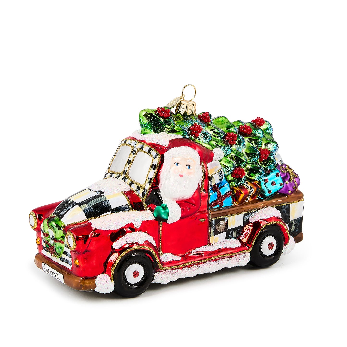 Santa¡¯s Hitting the Road Glass Ornament