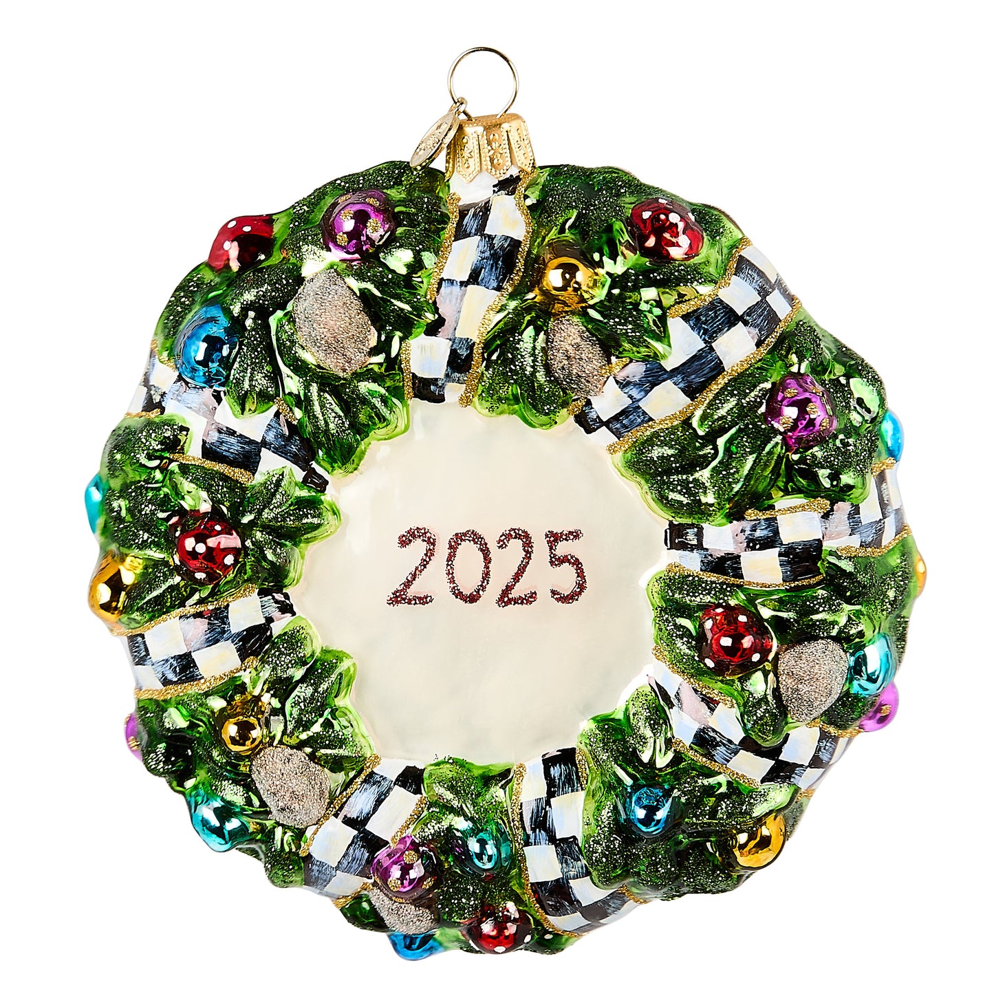 2025 Here Comes Black Santa Wreath Glass Ornament