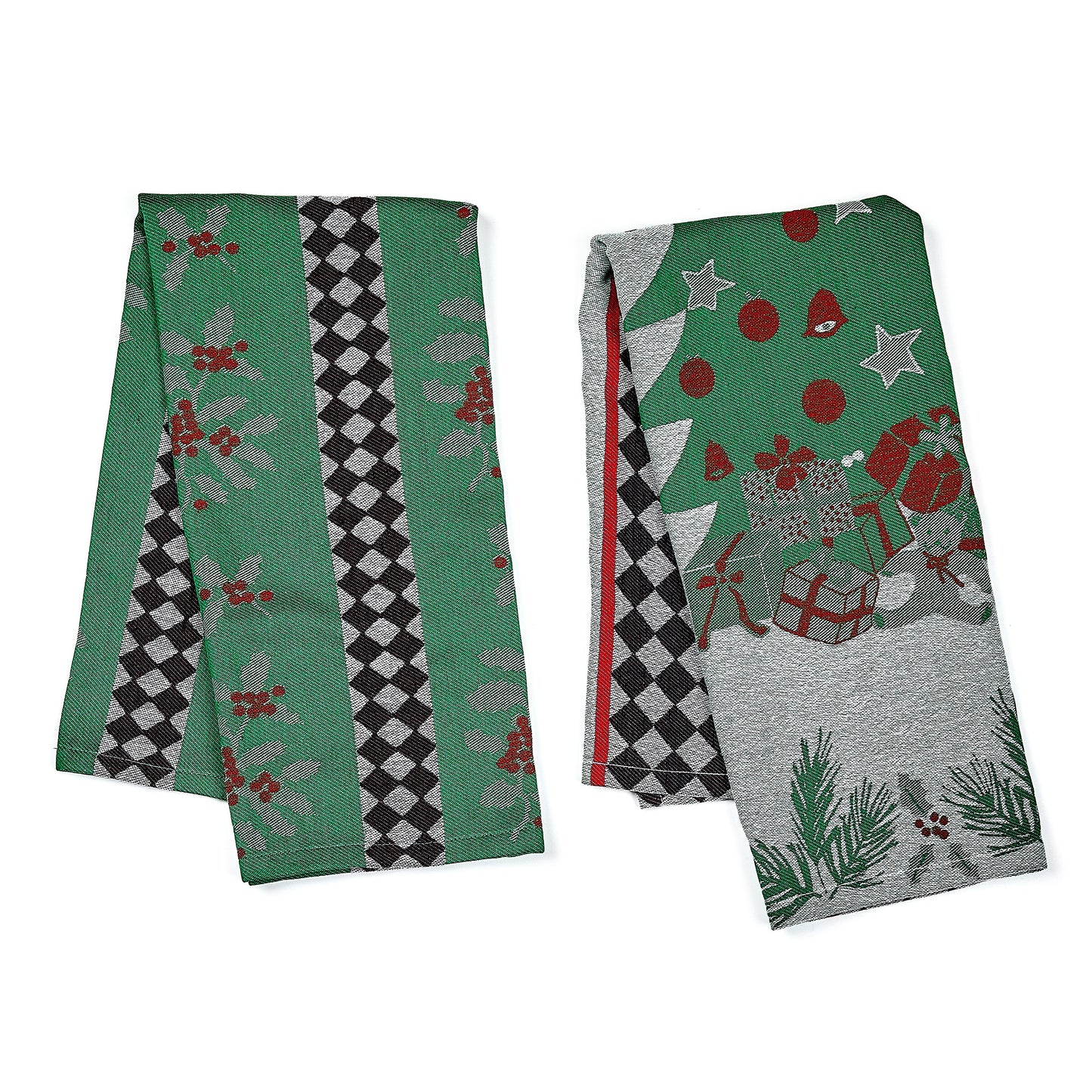 Holly & Holiday Tree Jacquard Dish Towels, Set of 2