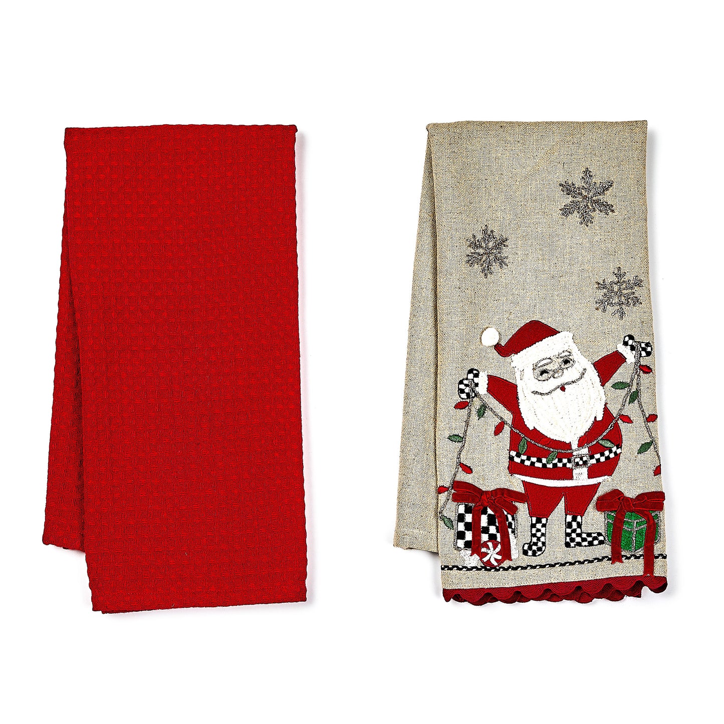 Santa with Tree Lights Embroidered Dish Towels, Set of 2