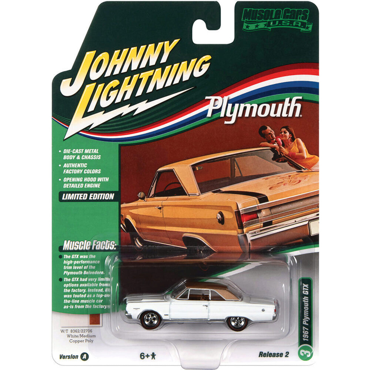1967 Plymouth GTX - Gloss White 1:64 Scale Diecast Model Car by Johnny Lightning