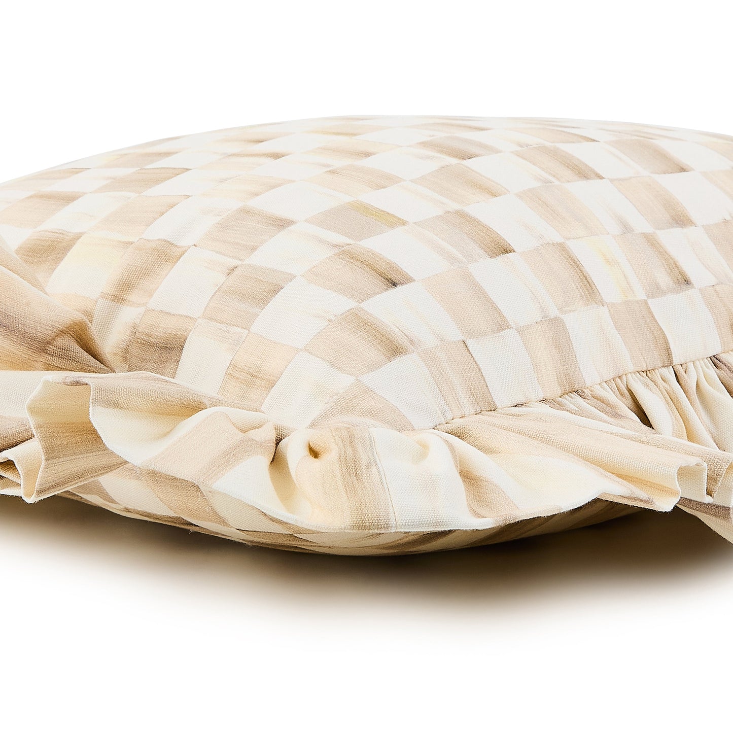 Mocha Check Throw Pillow with Ruffle