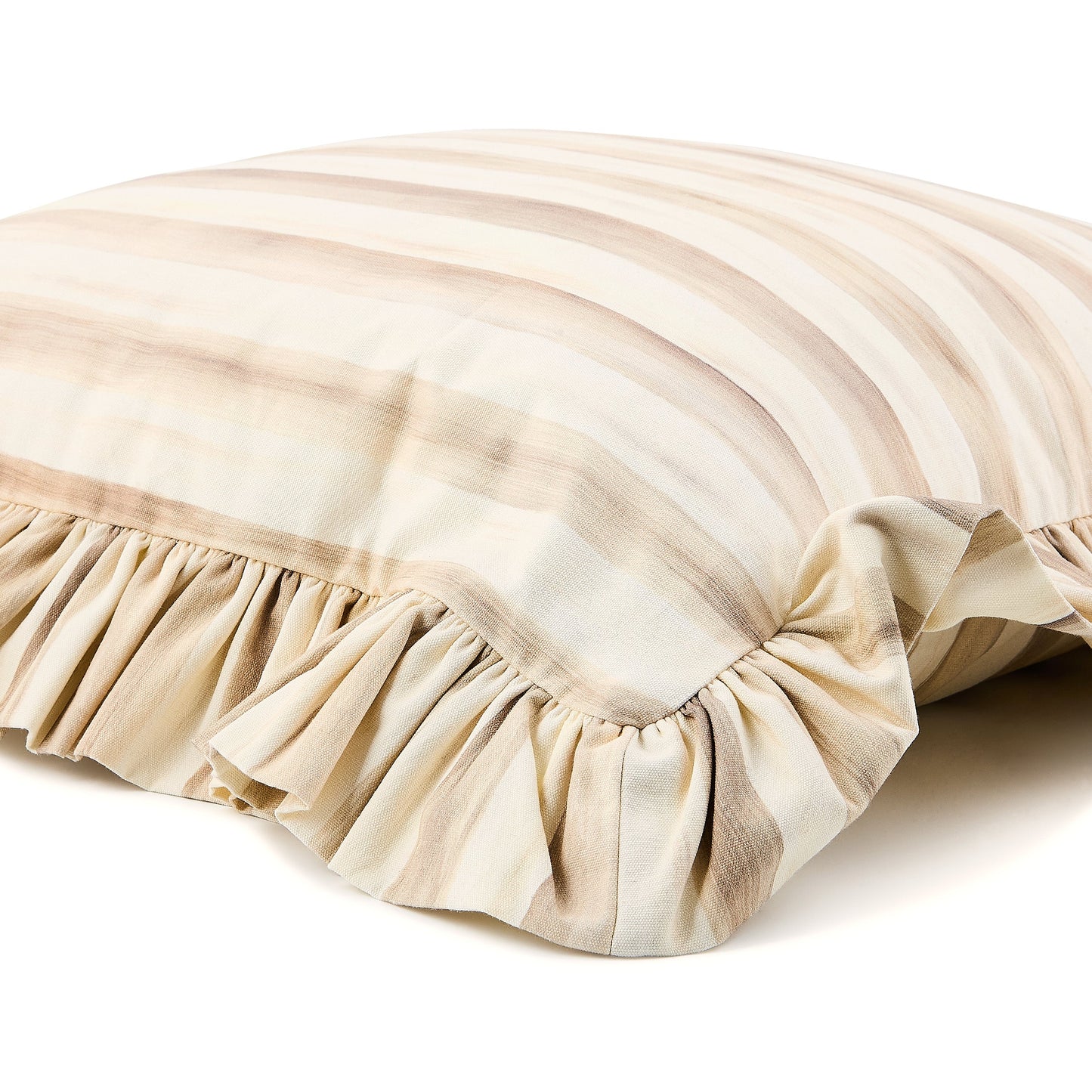 Mocha Stripe Throw Pillow with Ruffle
