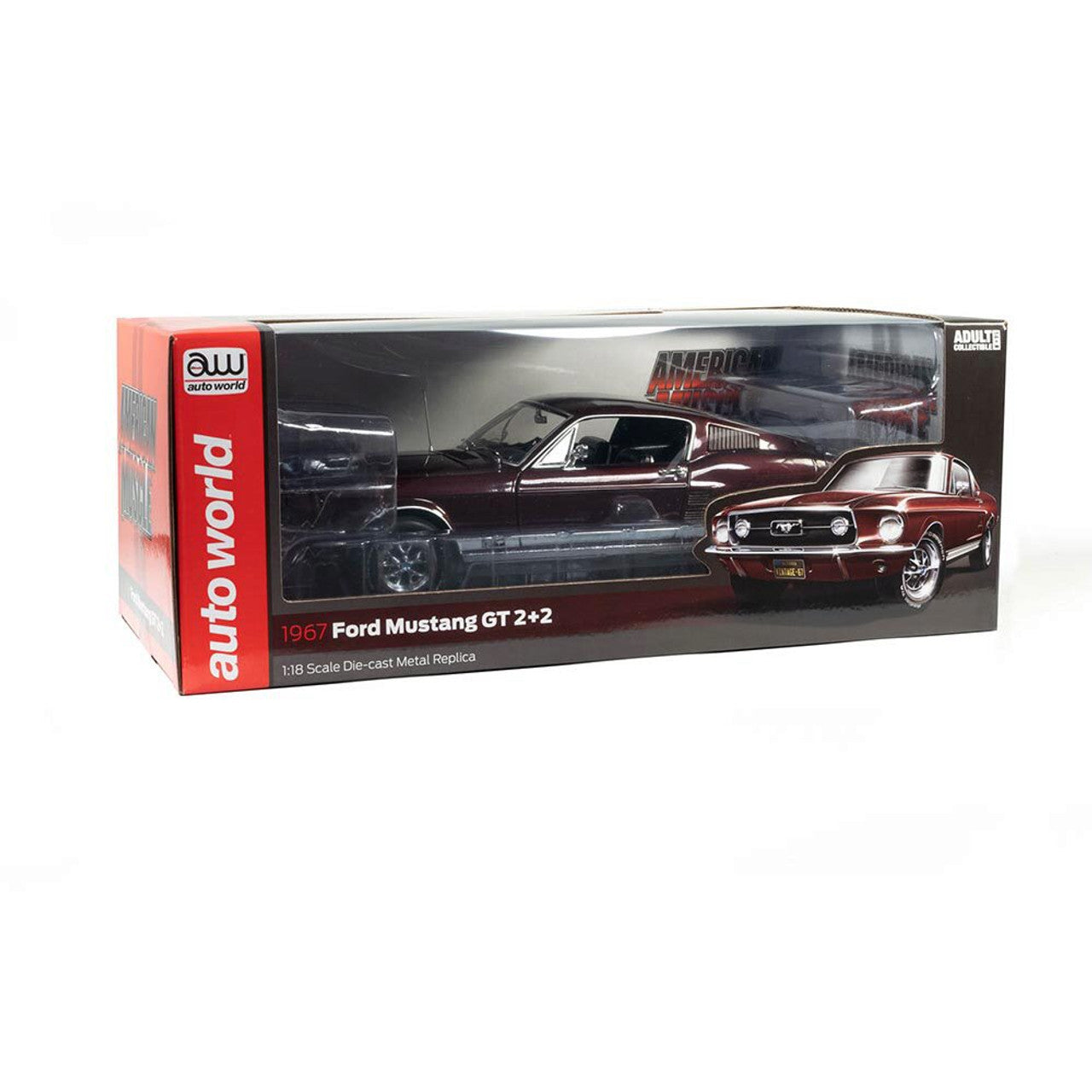 1967 Ford Mustang 2+2 GT - Code X Vintage Burgundy 1:18 Scale Diecast Model Car by American Muscle - Ertl