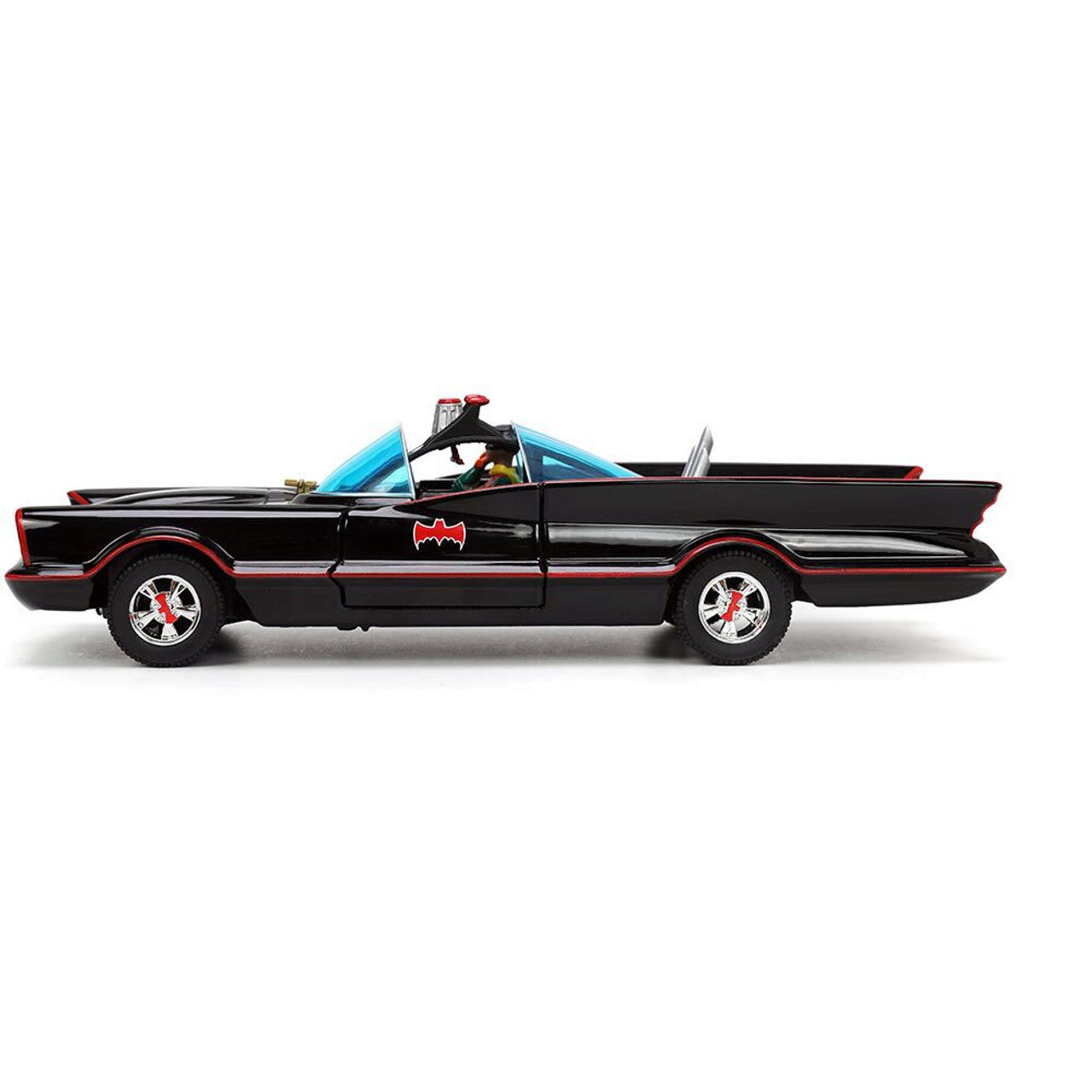 1966 Batmobile w/Batman, Robin Penguin & Joker Figures 1:24 Scale Diecast Model Car by Jada Toys