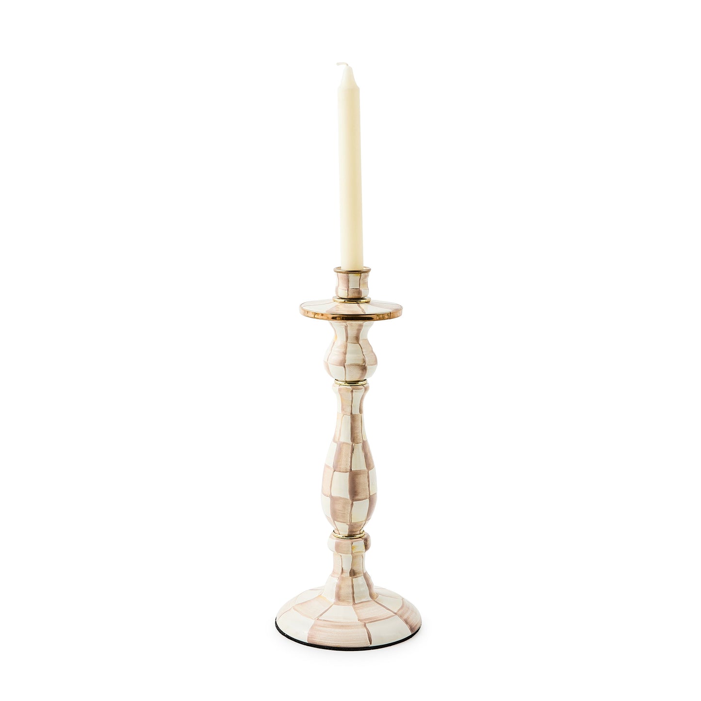 Mocha Check Large Candlestick