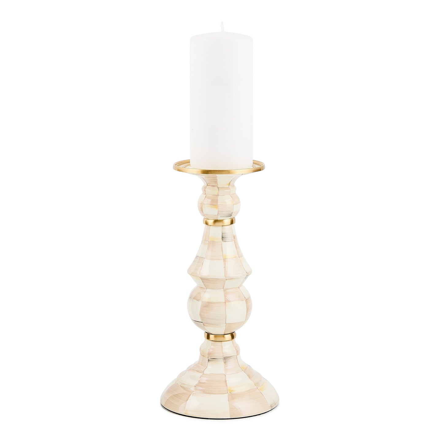 Mocha Check Large Pillar Candlestick