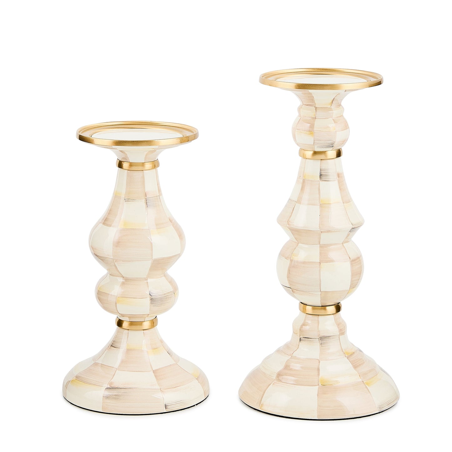 Mocha Check Large Pillar Candlestick