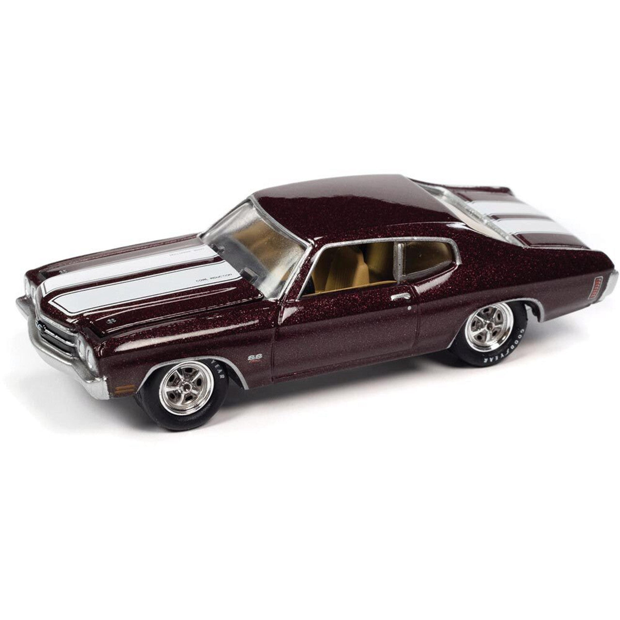 1970 Chevrolet SS 454-Black Cherry w/White Stripe 1:64 Scale Diecast Model Car by Johnny Lightning