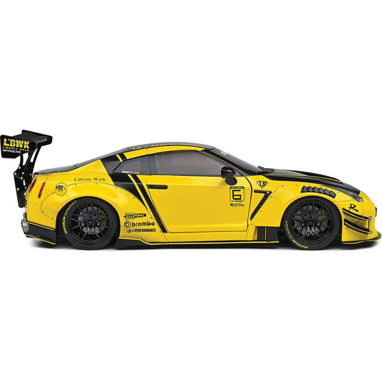 2020 Nissan GT-R (R35) W/ Liberty Walk Body Kit 2.0 - Yellow 1:18 Scale Diecast Model Car by Solido