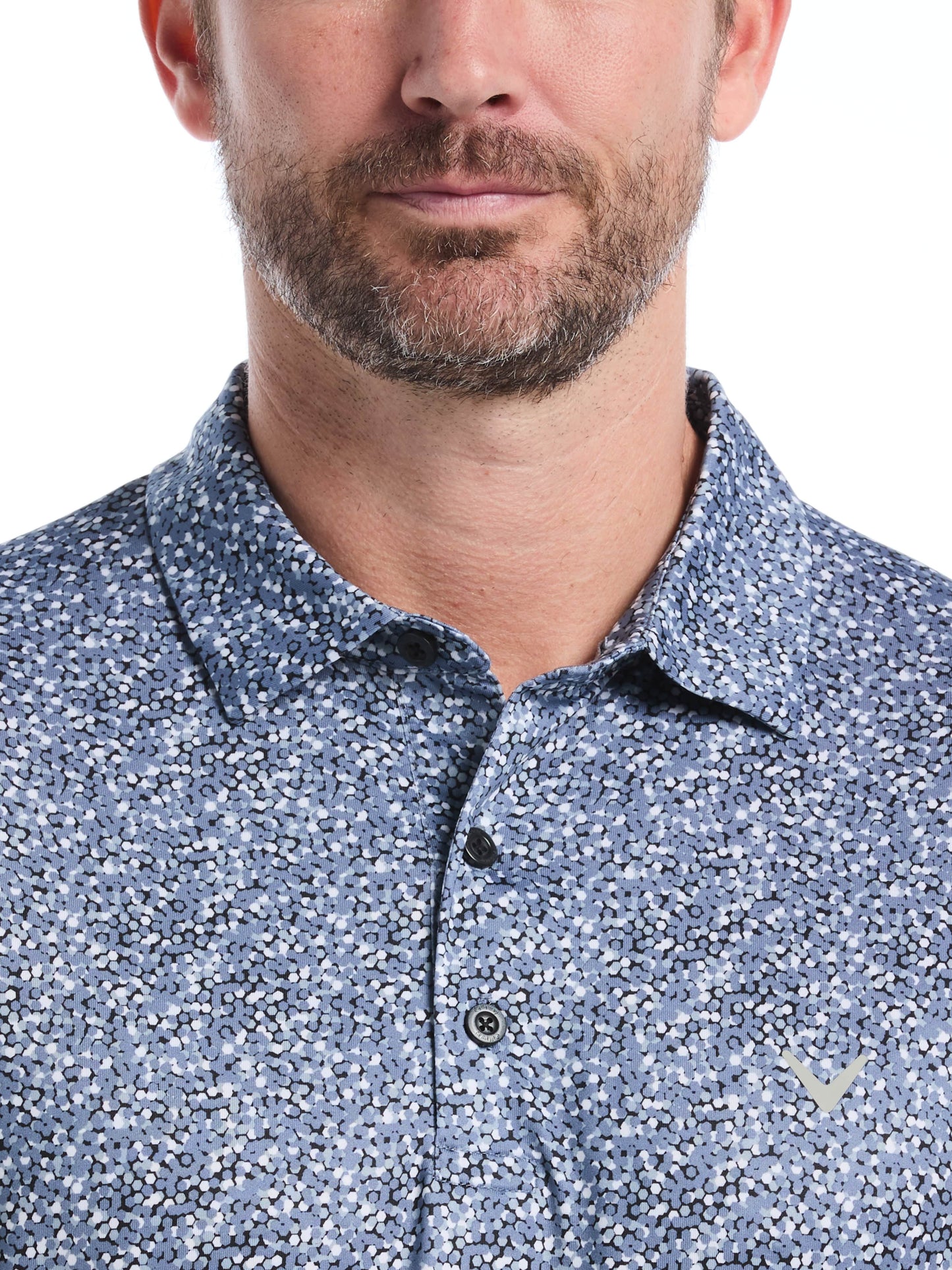 Mens Confetti Hex Print Golf Polo
