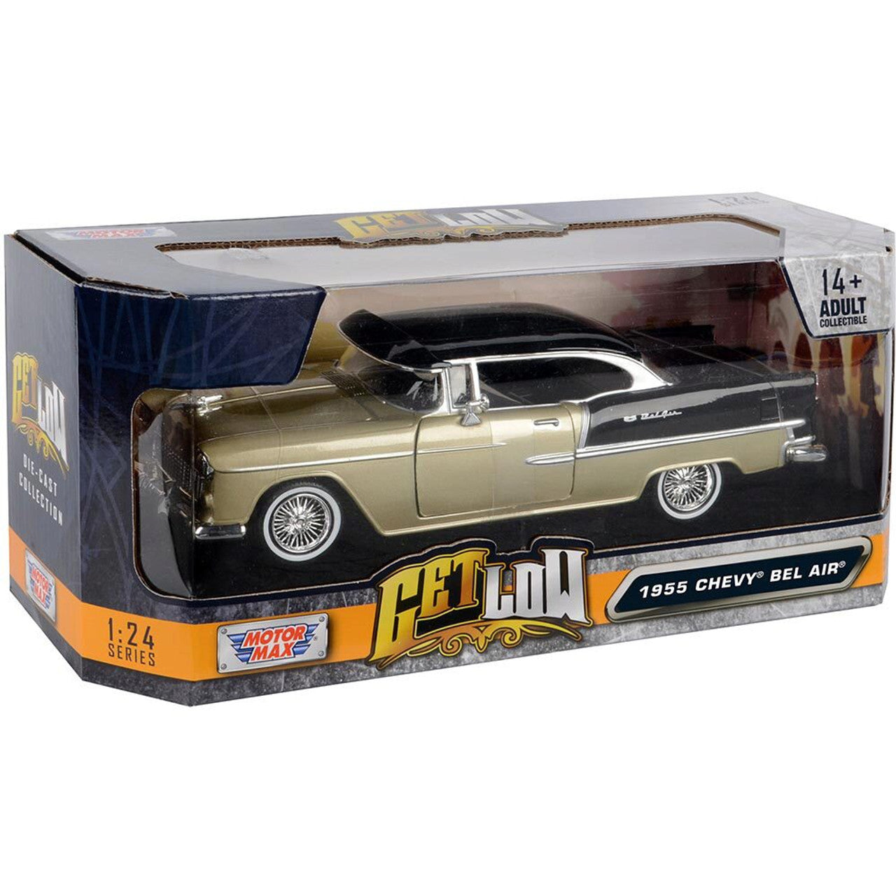1955 Chevy Bel Air Low Rider with Visor - Gold 1:24 Scale Diecast Model Car by Motormax