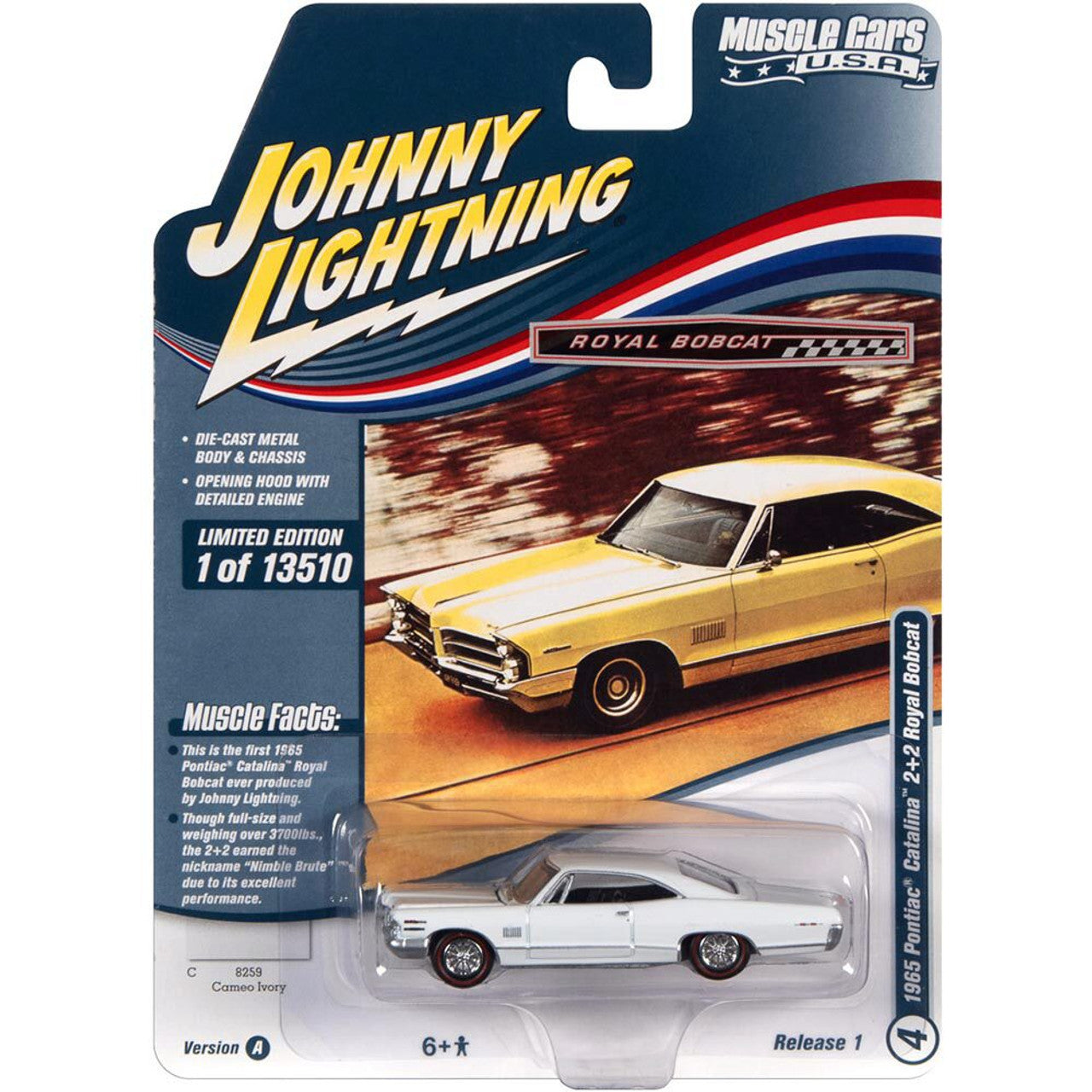 1965 Royal Bobcat Pontiac Catalina 2+2 - White 1:64 Scale Diecast Model Car by Johnny Lightning