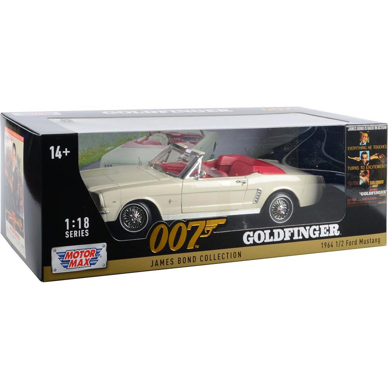 James Bond - 1964 1/2 Ford Goldfinger Mustang - White 1:18 Scale Diecast Model Car by Motormax
