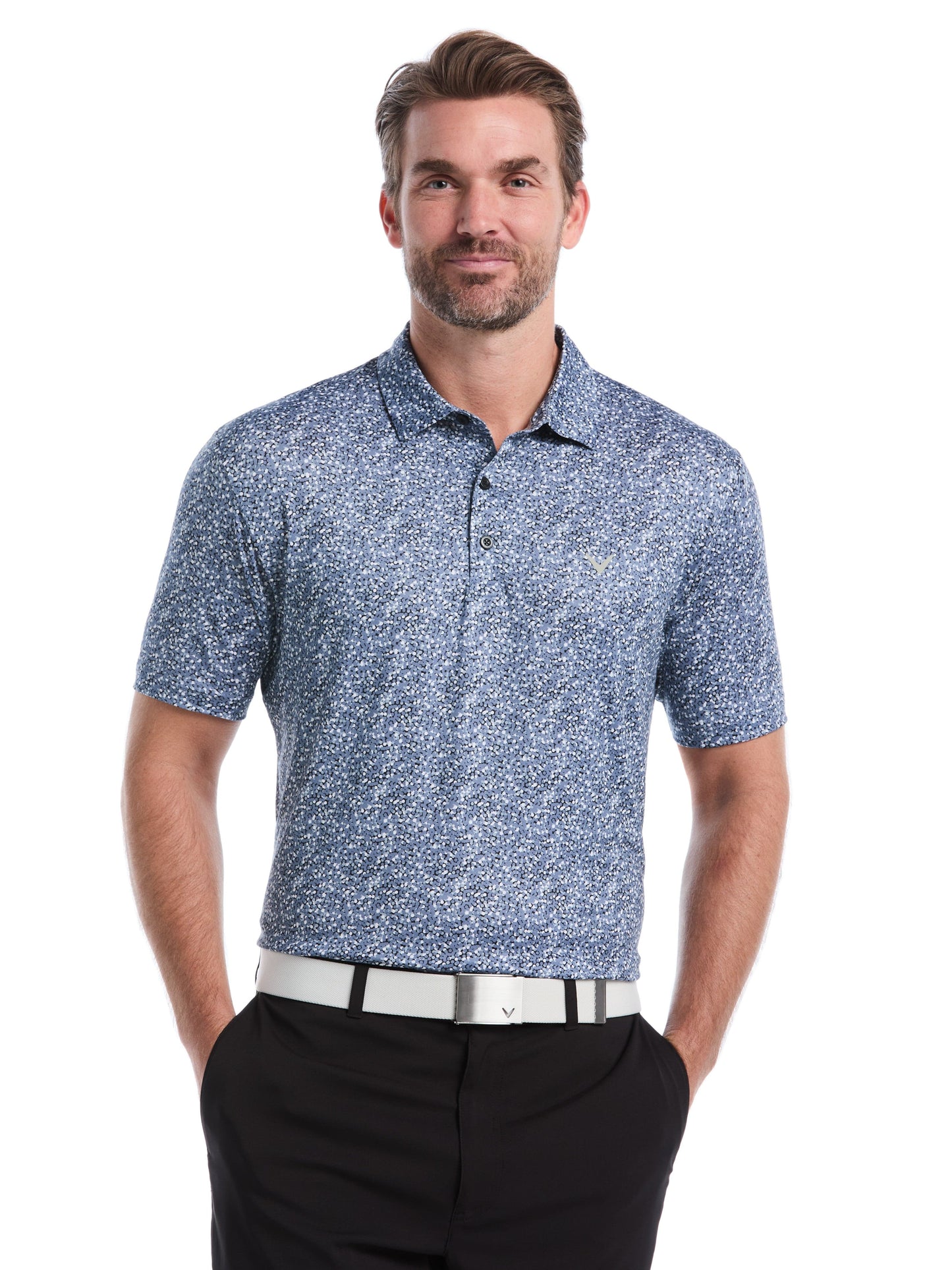 Mens Confetti Hex Print Golf Polo
