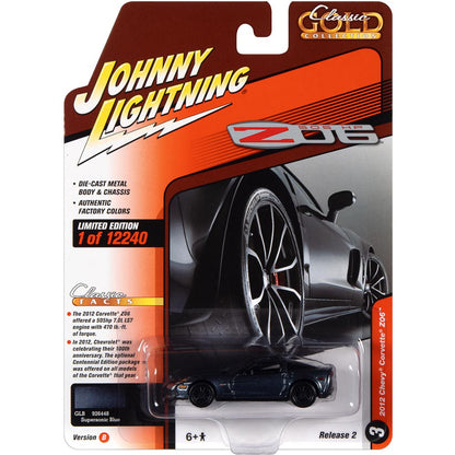 2012 Chevrolet Corvette Z06 - Supersonic Blue Metallic 1:64 Scale Diecast Model Car by Johnny Lightning