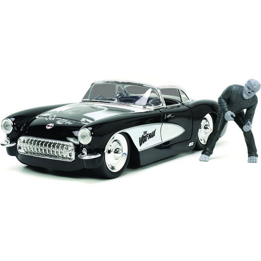 1957 Chevy Corvette with Universal The Wolfman Figure 1:24 Scale Diecast Model Car by Jada Toys