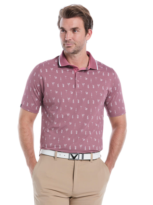 Mens Geo Cocktail Print Golf Polo