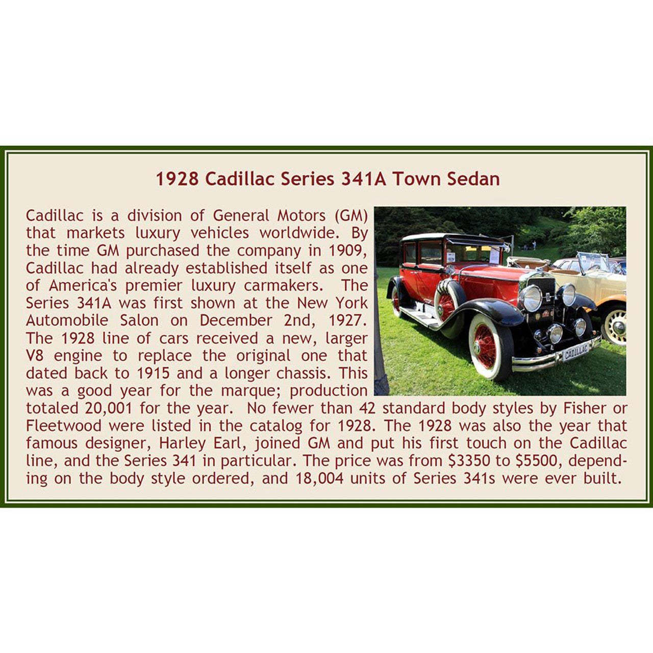 1928 Cadillac 341A Town Sedan Burgundy 1:43 Scale Cast Resin Model Car by Esval Models