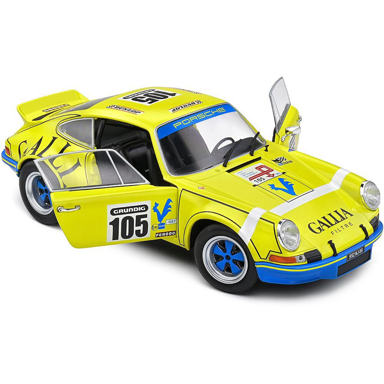 1973 Porsche 911 RSR Yellow Lafosse / Angoulet | Solido 1:18 Scale Diecast Model Car by Solido