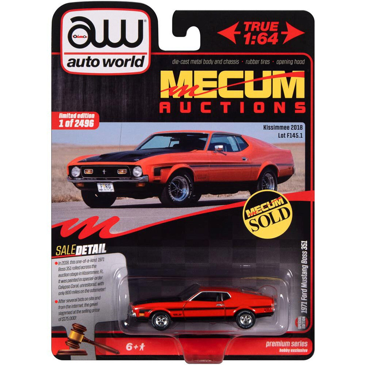 1971 Ford Mustang Boss 351 - Calypso Coral 1:64 Scale 1:64 Scale Diecast Model Car by Auto World