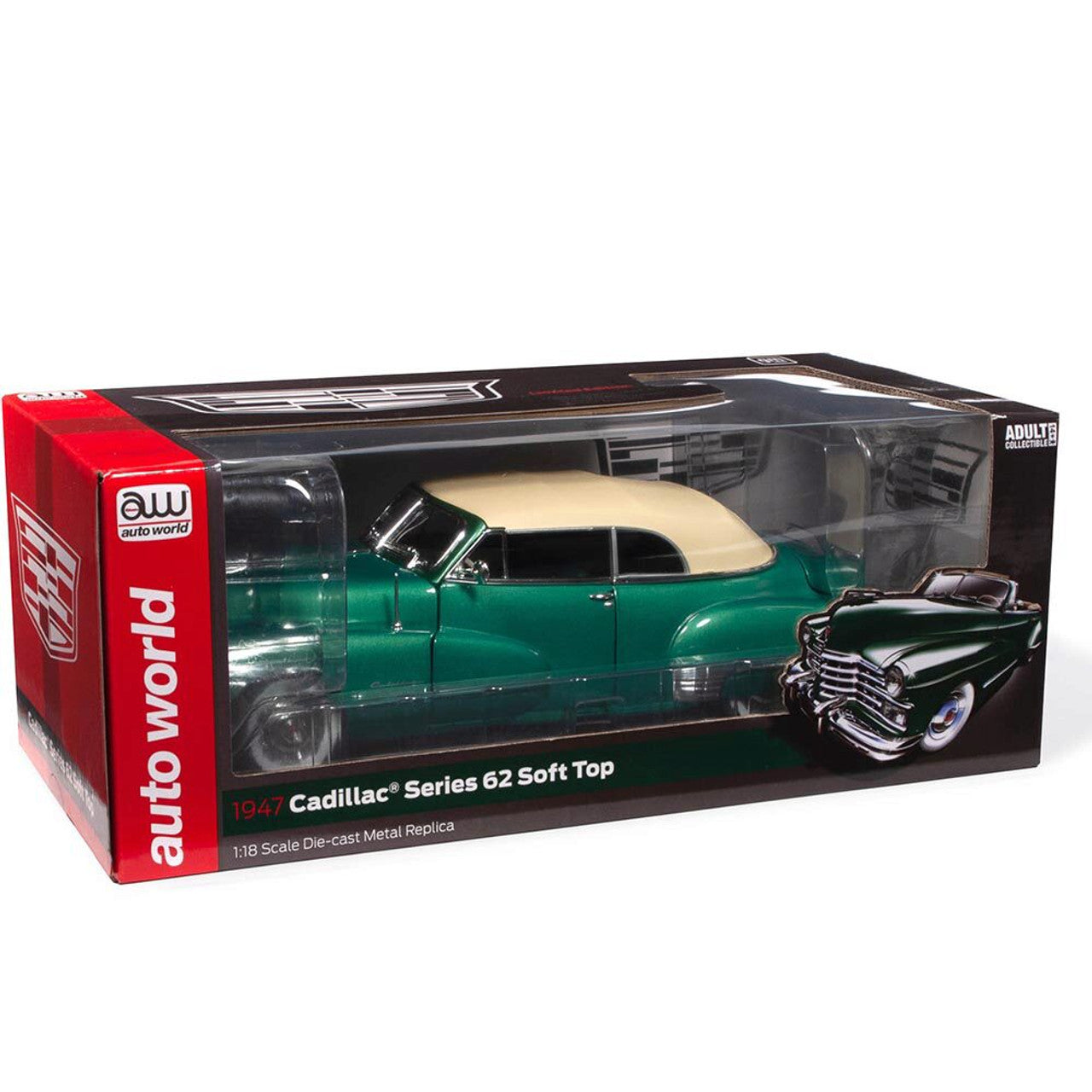 1947 Cadillac Series 62 Cabriolet - Ardsley Green 1:18 Scale Diecast Model Car by Auto World