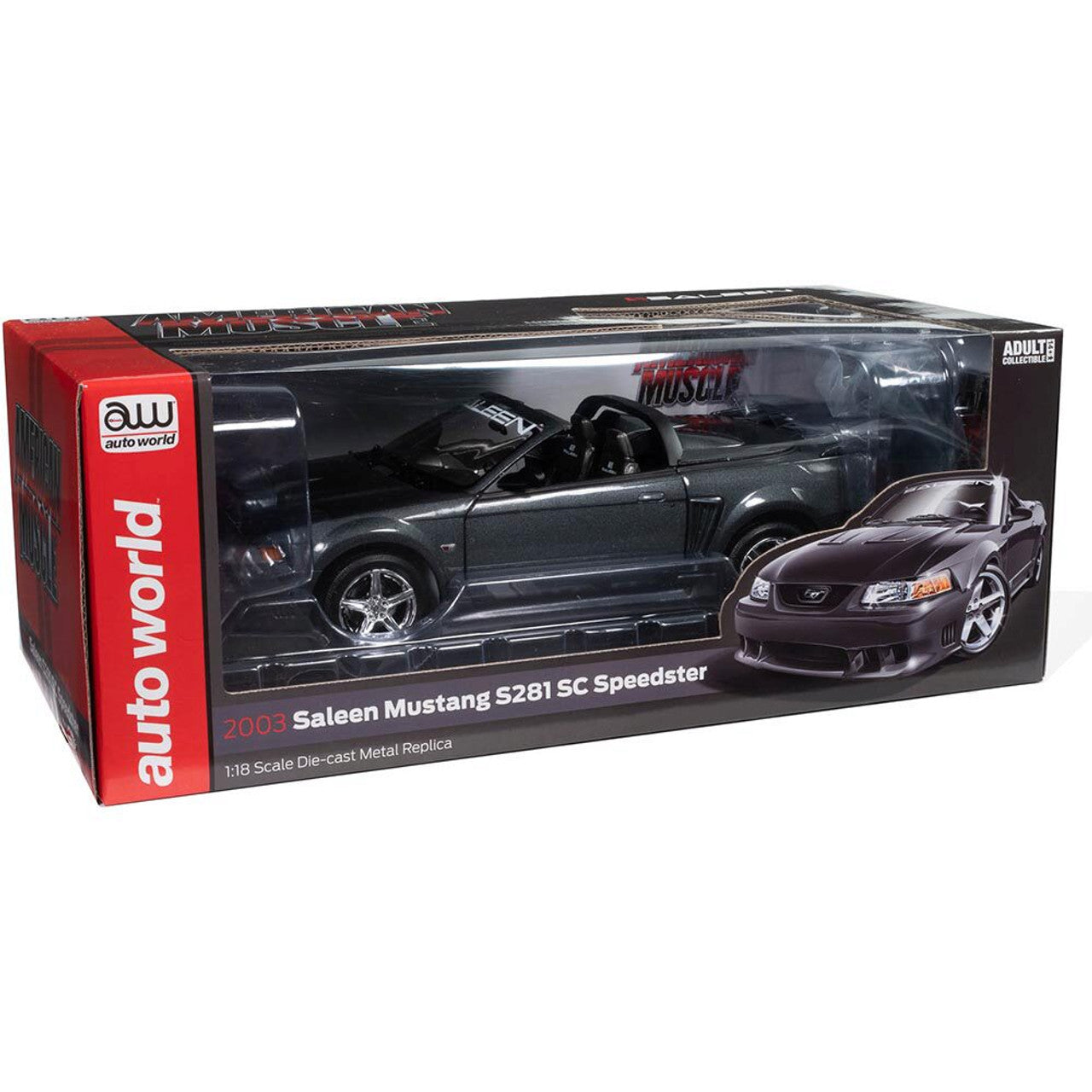 2003 Mustang Saleen S281 SC Speedster - Dark Shadow Gray 1:18 Scale Diecast Model Car by American Muscle - Ertl