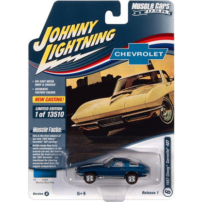1967 Corvette - Marina Blue w/White Stinger Hood 1:64 Scale Diecast Model Car by Johnny Lightning