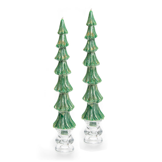 Tree Dinner Candles -12¡å ¨C Green ¨C Set of 2