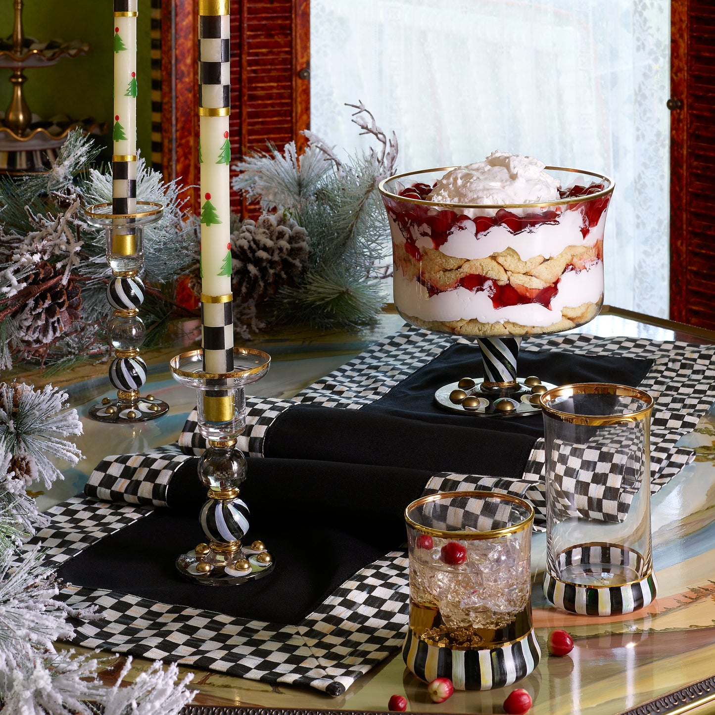 Christmas Tree Dinner Candles ¨C Check Bands ¨C Set of 2
