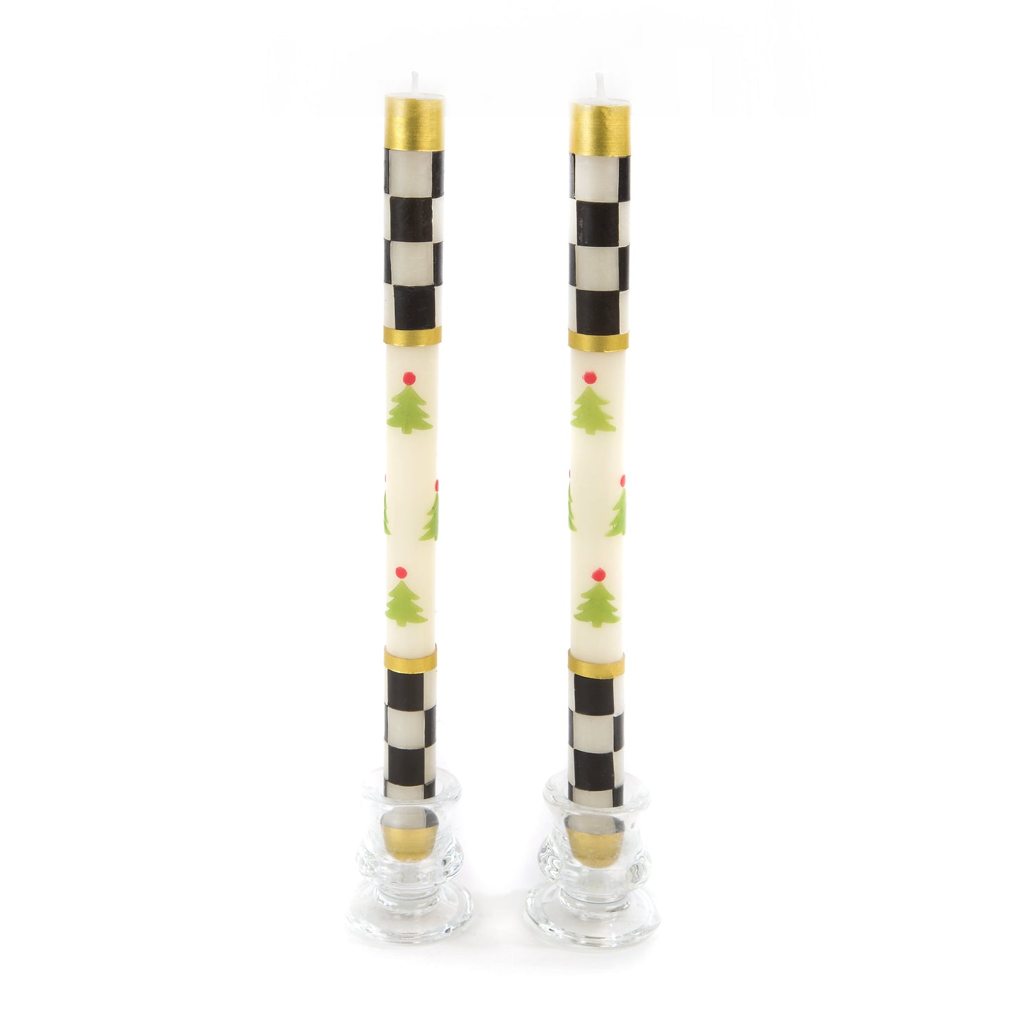 Christmas Tree Dinner Candles ¨C Check Bands ¨C Set of 2