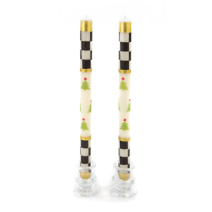 Christmas Tree Dinner Candles ¨C Check Bands ¨C Set of 2