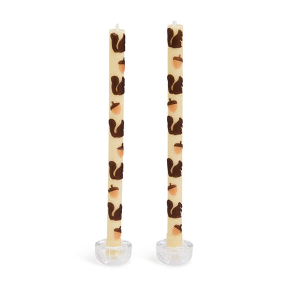Squirrels & Acorns Dinner Candles, Set of 2