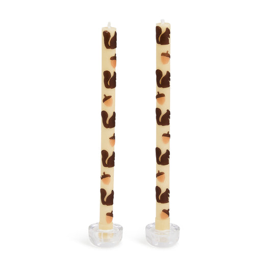 Squirrels & Acorns Dinner Candles, Set of 2