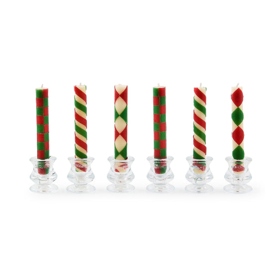 Mini Red & Green Dinner Candles, Set of 6