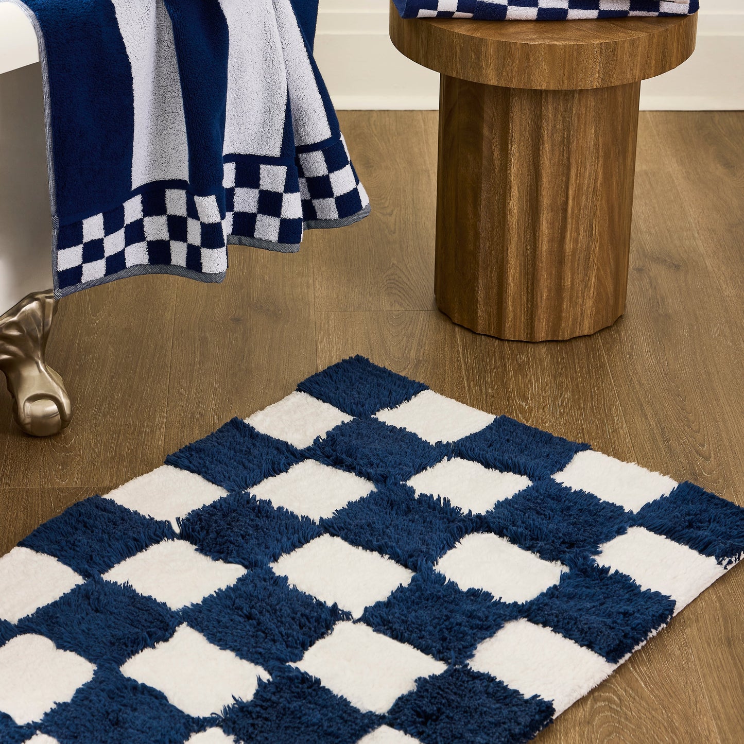 Checkerboard Navy Bath Rug