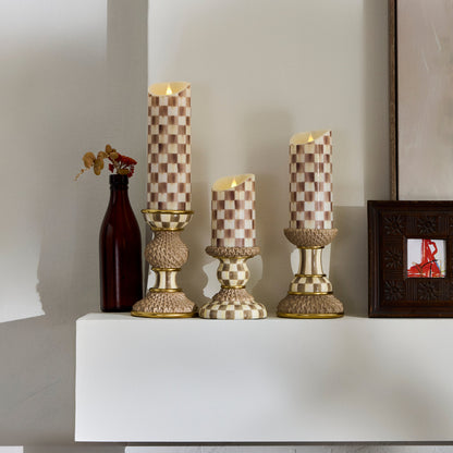 Mocha Check Flameless 5¡å Pillar Candle