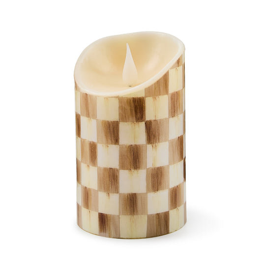 Mocha Check Flameless 5¡å Pillar Candle